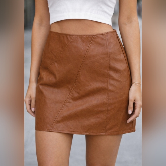 She + Sky Dresses & Skirts - She + Sky Brown Faux Leather Skirt